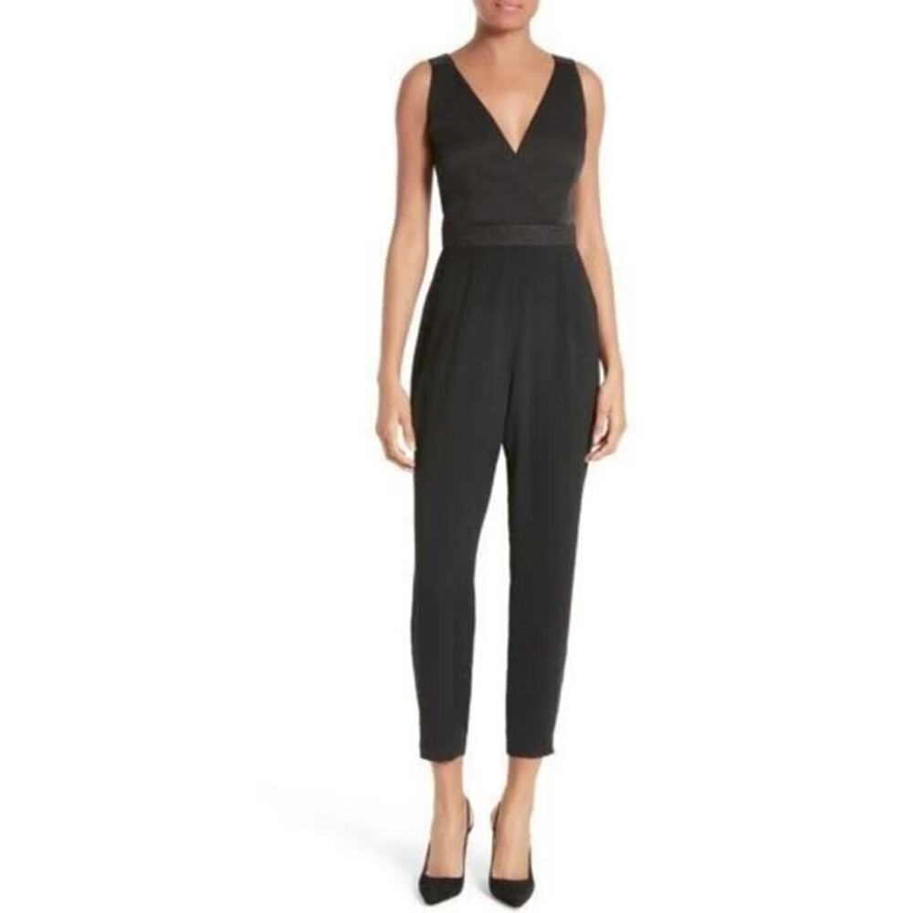Ted Baker Wiomen's V-Neck Ossia Sparkle Trim Jumpsuit in Black Size 0(XXS)‎ $395